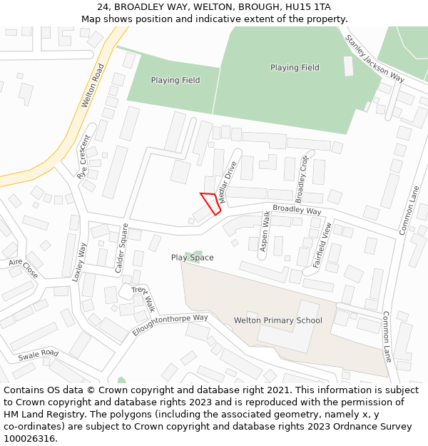 24, BROADLEY WAY, WELTON, BROUGH, HU15 1TA: Location map and indicative extent of plot