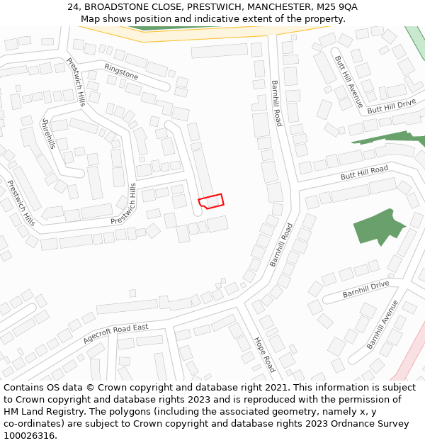 24, BROADSTONE CLOSE, PRESTWICH, MANCHESTER, M25 9QA: Location map and indicative extent of plot