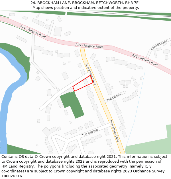 24, BROCKHAM LANE, BROCKHAM, BETCHWORTH, RH3 7EL: Location map and indicative extent of plot