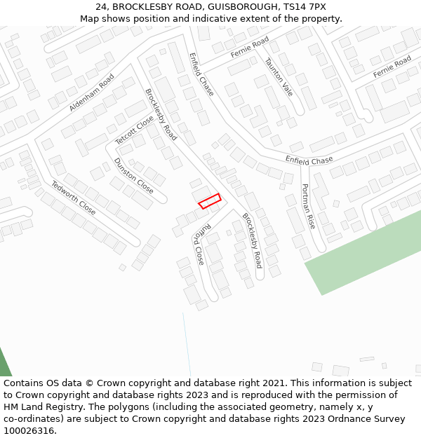 24, BROCKLESBY ROAD, GUISBOROUGH, TS14 7PX: Location map and indicative extent of plot