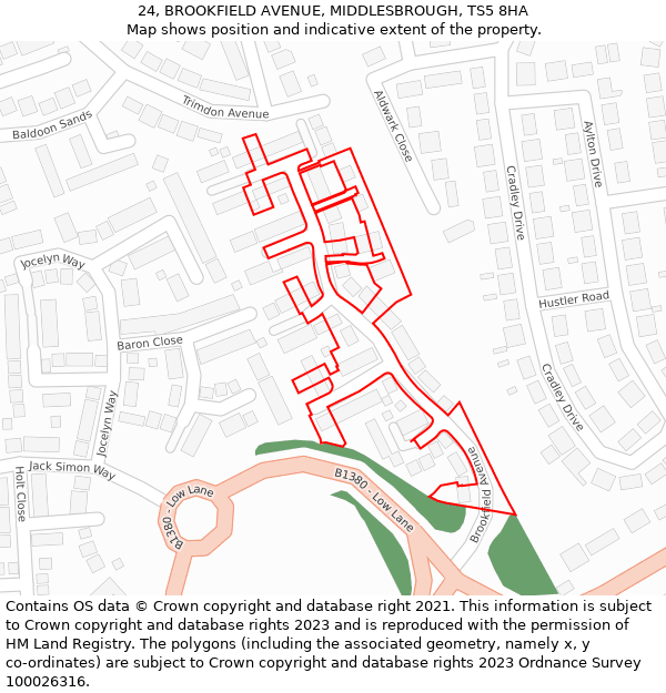 24, BROOKFIELD AVENUE, MIDDLESBROUGH, TS5 8HA: Location map and indicative extent of plot