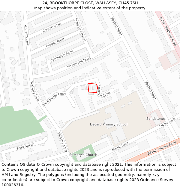 24, BROOKTHORPE CLOSE, WALLASEY, CH45 7SH: Location map and indicative extent of plot