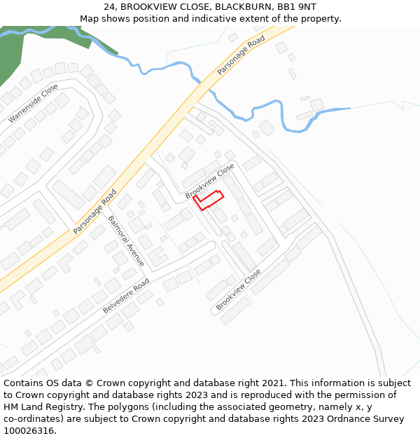 24, BROOKVIEW CLOSE, BLACKBURN, BB1 9NT: Location map and indicative extent of plot