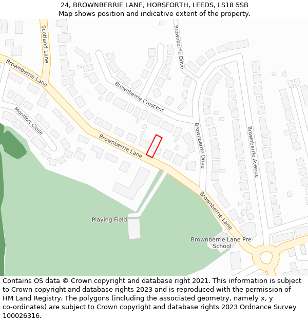 24, BROWNBERRIE LANE, HORSFORTH, LEEDS, LS18 5SB: Location map and indicative extent of plot