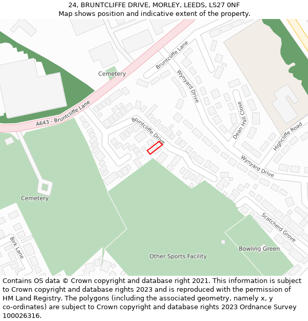 24, BRUNTCLIFFE DRIVE, MORLEY, LEEDS, LS27 0NF: Location map and indicative extent of plot