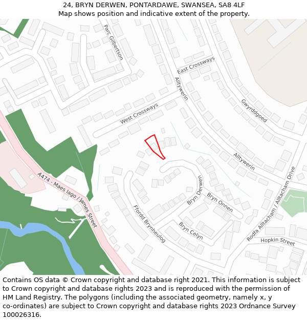 24, BRYN DERWEN, PONTARDAWE, SWANSEA, SA8 4LF: Location map and indicative extent of plot