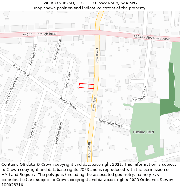 24, BRYN ROAD, LOUGHOR, SWANSEA, SA4 6PG: Location map and indicative extent of plot