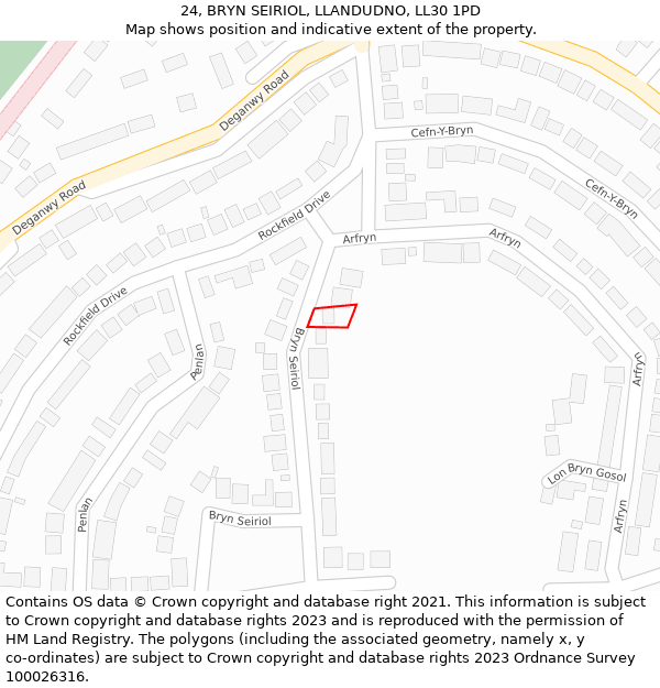 24, BRYN SEIRIOL, LLANDUDNO, LL30 1PD: Location map and indicative extent of plot
