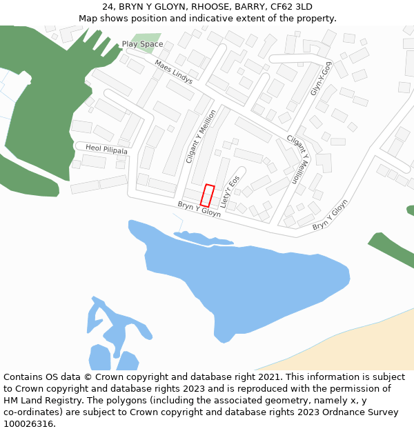 24, BRYN Y GLOYN, RHOOSE, BARRY, CF62 3LD: Location map and indicative extent of plot