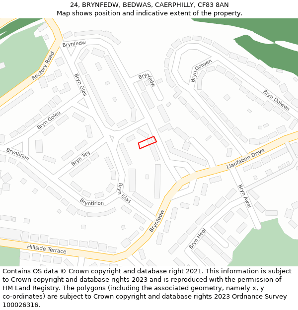 24, BRYNFEDW, BEDWAS, CAERPHILLY, CF83 8AN: Location map and indicative extent of plot