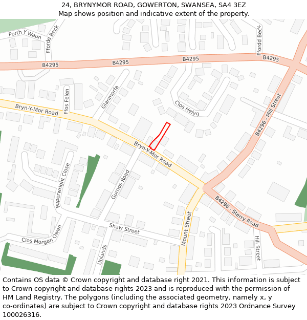 24, BRYNYMOR ROAD, GOWERTON, SWANSEA, SA4 3EZ: Location map and indicative extent of plot