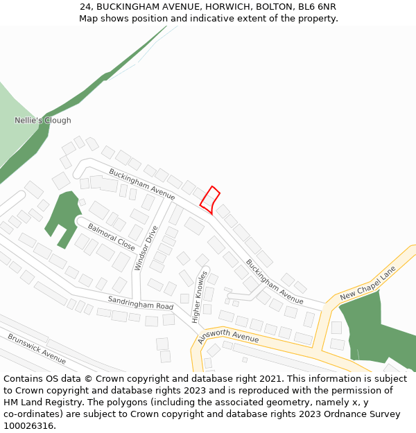 24, BUCKINGHAM AVENUE, HORWICH, BOLTON, BL6 6NR: Location map and indicative extent of plot
