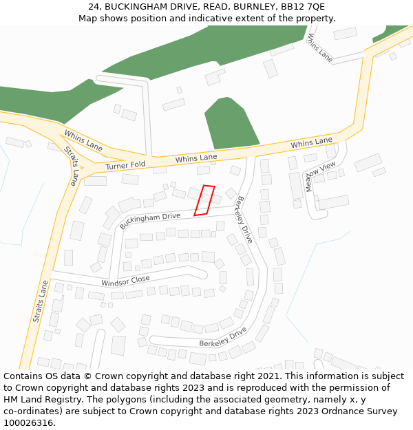 24, BUCKINGHAM DRIVE, READ, BURNLEY, BB12 7QE: Location map and indicative extent of plot