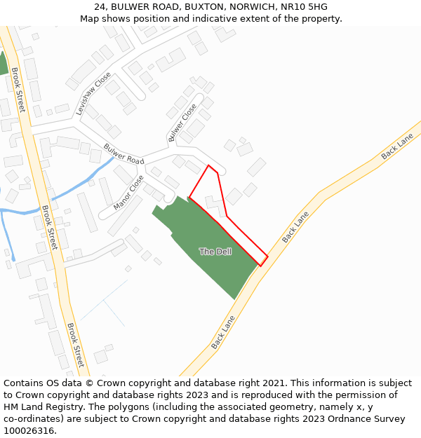 24, BULWER ROAD, BUXTON, NORWICH, NR10 5HG: Location map and indicative extent of plot