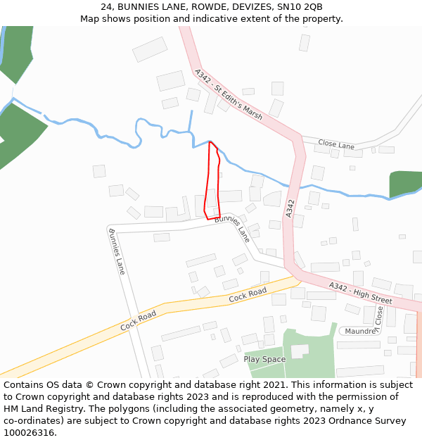 24, BUNNIES LANE, ROWDE, DEVIZES, SN10 2QB: Location map and indicative extent of plot