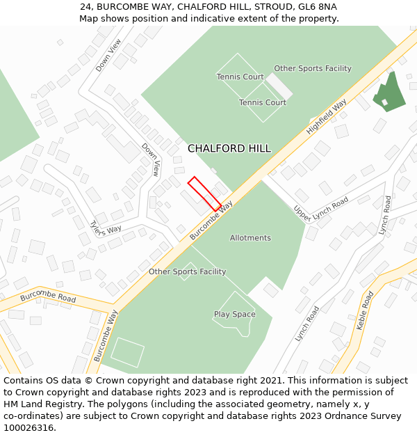 24, BURCOMBE WAY, CHALFORD HILL, STROUD, GL6 8NA: Location map and indicative extent of plot