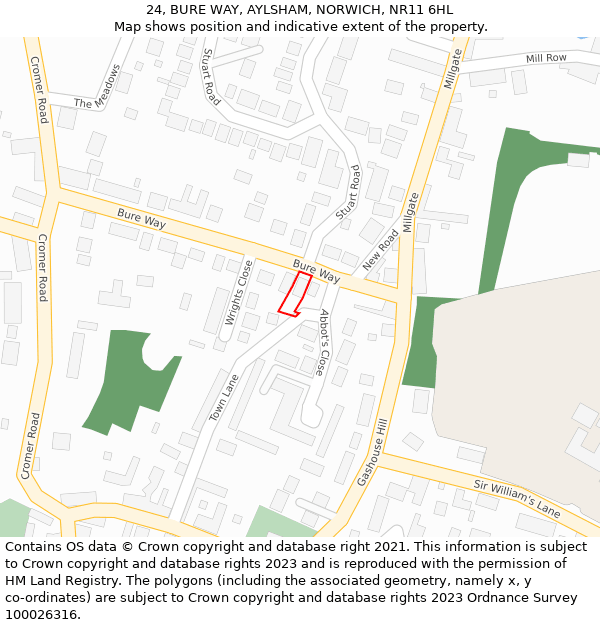 24, BURE WAY, AYLSHAM, NORWICH, NR11 6HL: Location map and indicative extent of plot