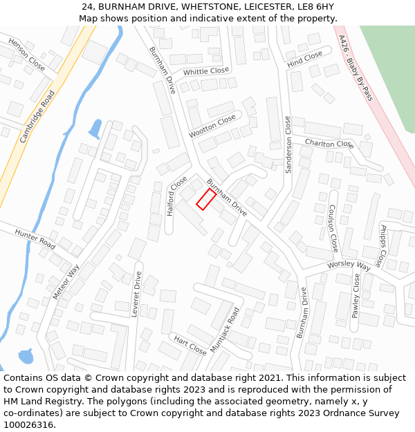 24, BURNHAM DRIVE, WHETSTONE, LEICESTER, LE8 6HY: Location map and indicative extent of plot