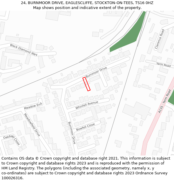 24, BURNMOOR DRIVE, EAGLESCLIFFE, STOCKTON-ON-TEES, TS16 0HZ: Location map and indicative extent of plot