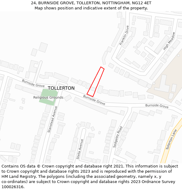 24, BURNSIDE GROVE, TOLLERTON, NOTTINGHAM, NG12 4ET: Location map and indicative extent of plot