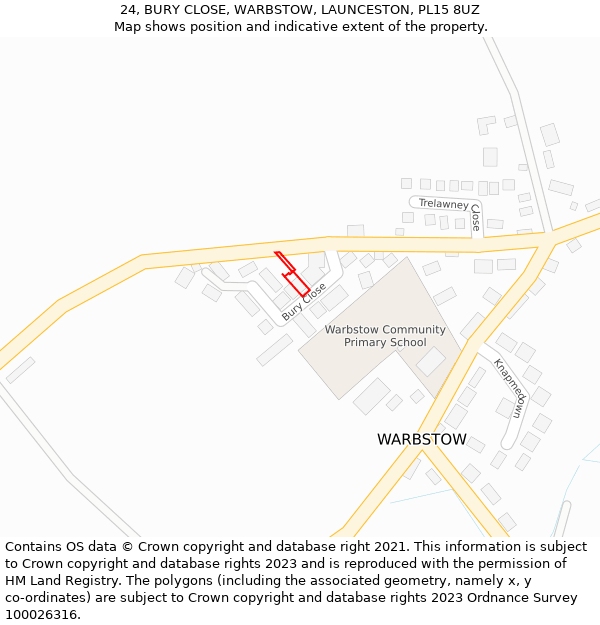 24, BURY CLOSE, WARBSTOW, LAUNCESTON, PL15 8UZ: Location map and indicative extent of plot