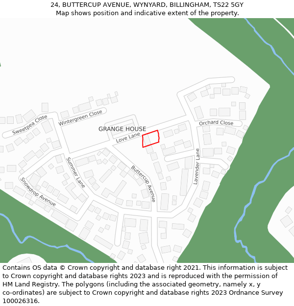 24, BUTTERCUP AVENUE, WYNYARD, BILLINGHAM, TS22 5GY: Location map and indicative extent of plot