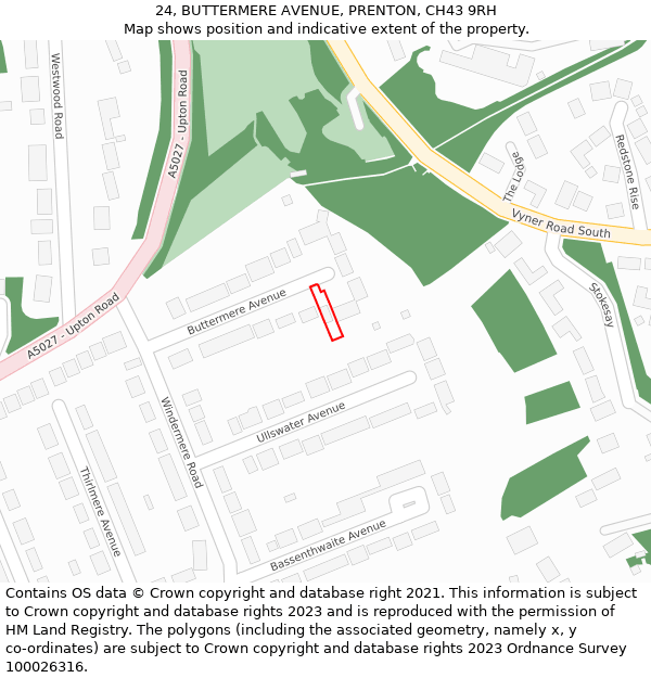 24, BUTTERMERE AVENUE, PRENTON, CH43 9RH: Location map and indicative extent of plot