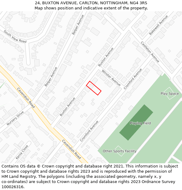 24, BUXTON AVENUE, CARLTON, NOTTINGHAM, NG4 3RS: Location map and indicative extent of plot