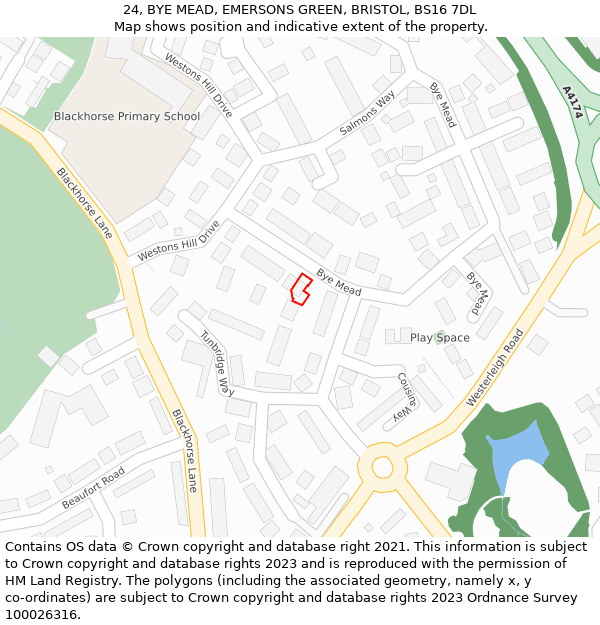 24, BYE MEAD, EMERSONS GREEN, BRISTOL, BS16 7DL: Location map and indicative extent of plot