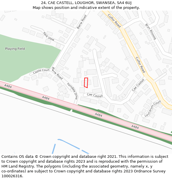 24, CAE CASTELL, LOUGHOR, SWANSEA, SA4 6UJ: Location map and indicative extent of plot