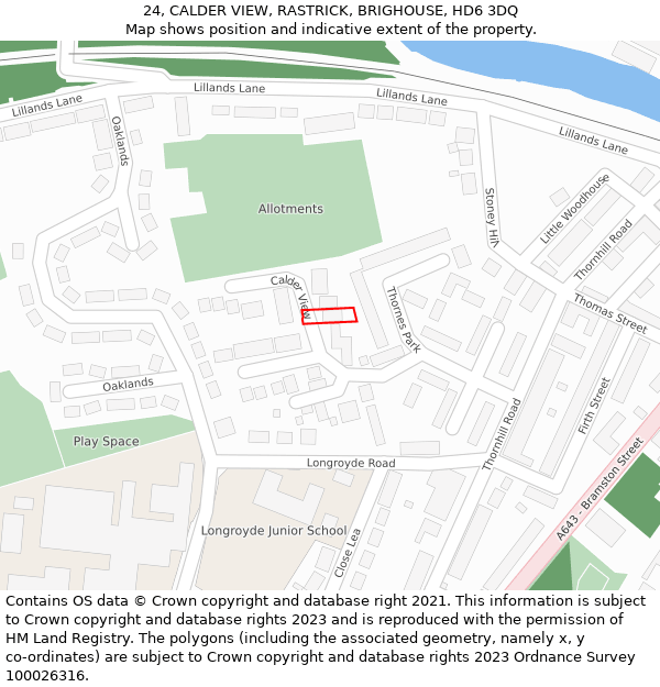 24, CALDER VIEW, RASTRICK, BRIGHOUSE, HD6 3DQ: Location map and indicative extent of plot