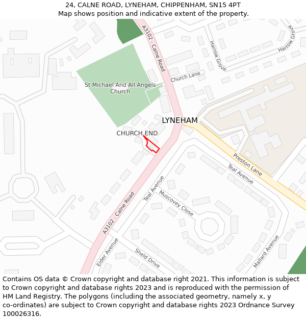 24, CALNE ROAD, LYNEHAM, CHIPPENHAM, SN15 4PT: Location map and indicative extent of plot