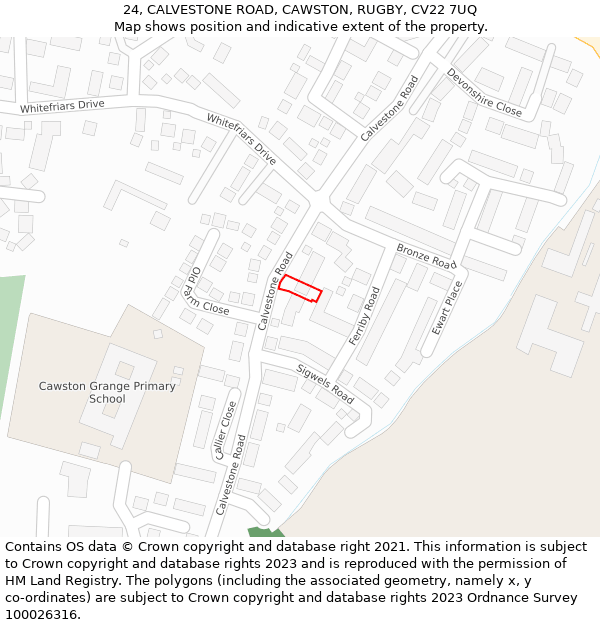 24, CALVESTONE ROAD, CAWSTON, RUGBY, CV22 7UQ: Location map and indicative extent of plot