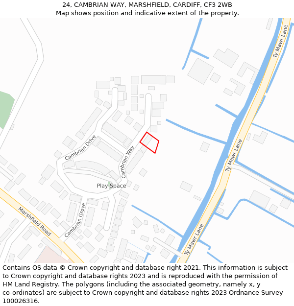 24, CAMBRIAN WAY, MARSHFIELD, CARDIFF, CF3 2WB: Location map and indicative extent of plot