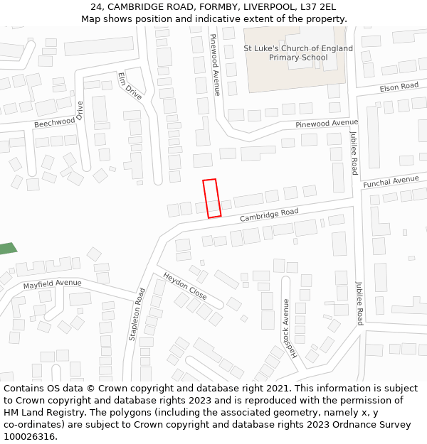 24, CAMBRIDGE ROAD, FORMBY, LIVERPOOL, L37 2EL: Location map and indicative extent of plot