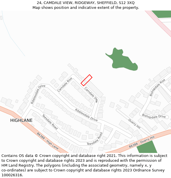 24, CAMDALE VIEW, RIDGEWAY, SHEFFIELD, S12 3XQ: Location map and indicative extent of plot