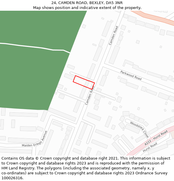 24, CAMDEN ROAD, BEXLEY, DA5 3NR: Location map and indicative extent of plot