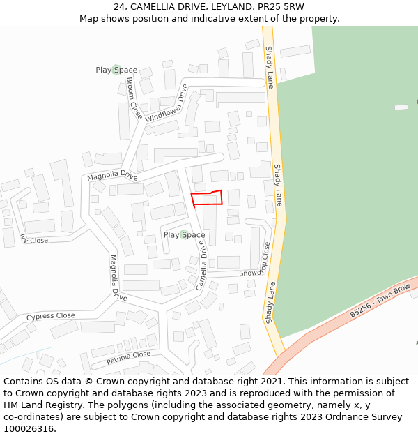 24, CAMELLIA DRIVE, LEYLAND, PR25 5RW: Location map and indicative extent of plot