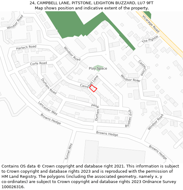 24, CAMPBELL LANE, PITSTONE, LEIGHTON BUZZARD, LU7 9FT: Location map and indicative extent of plot