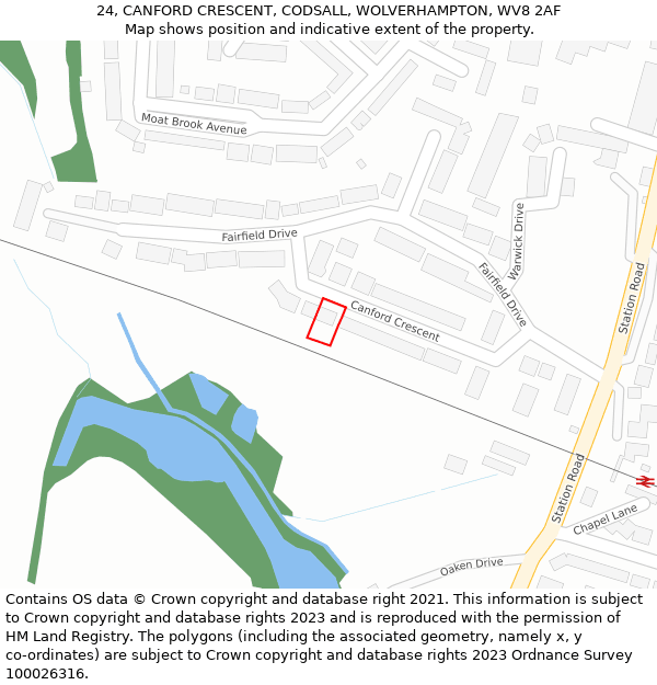 24, CANFORD CRESCENT, CODSALL, WOLVERHAMPTON, WV8 2AF: Location map and indicative extent of plot