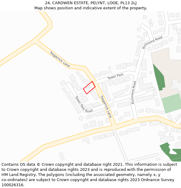 24, CARDWEN ESTATE, PELYNT, LOOE, PL13 2LJ: Location map and indicative extent of plot