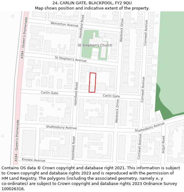 24, CARLIN GATE, BLACKPOOL, FY2 9QU: Location map and indicative extent of plot