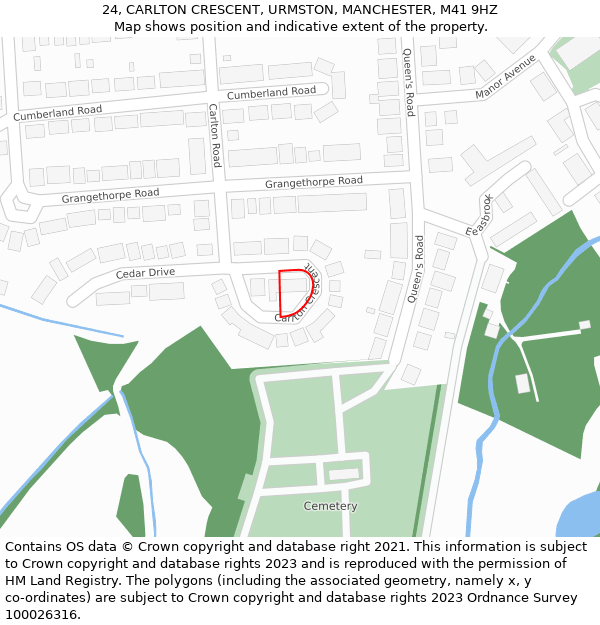 24, CARLTON CRESCENT, URMSTON, MANCHESTER, M41 9HZ: Location map and indicative extent of plot