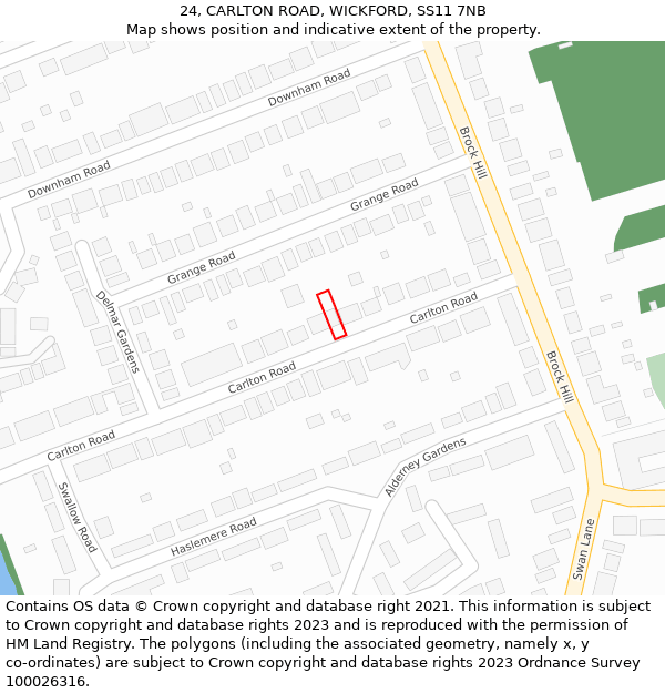 24, CARLTON ROAD, WICKFORD, SS11 7NB: Location map and indicative extent of plot