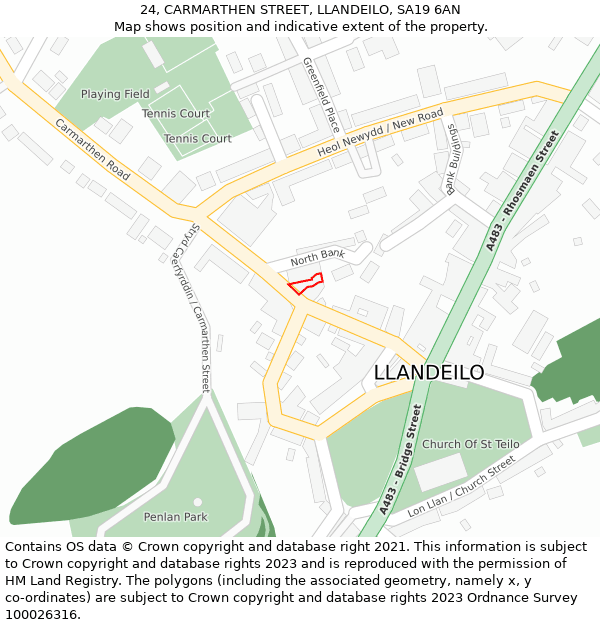24, CARMARTHEN STREET, LLANDEILO, SA19 6AN: Location map and indicative extent of plot