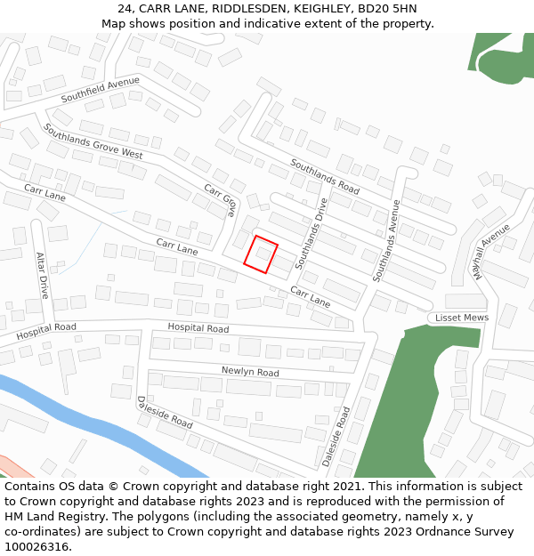 24, CARR LANE, RIDDLESDEN, KEIGHLEY, BD20 5HN: Location map and indicative extent of plot