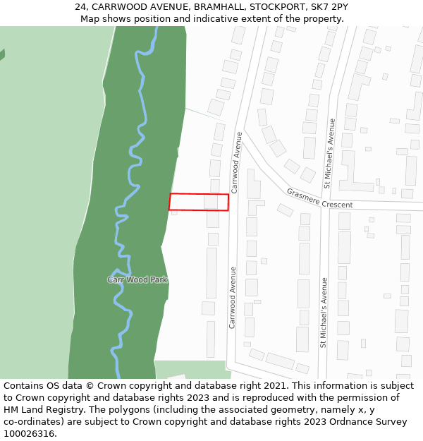 24, CARRWOOD AVENUE, BRAMHALL, STOCKPORT, SK7 2PY: Location map and indicative extent of plot