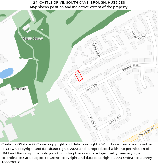 24, CASTLE DRIVE, SOUTH CAVE, BROUGH, HU15 2ES: Location map and indicative extent of plot