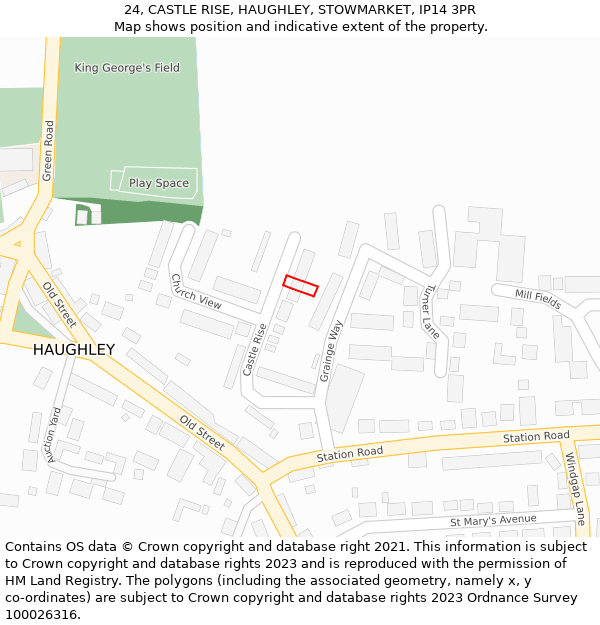 24, CASTLE RISE, HAUGHLEY, STOWMARKET, IP14 3PR: Location map and indicative extent of plot