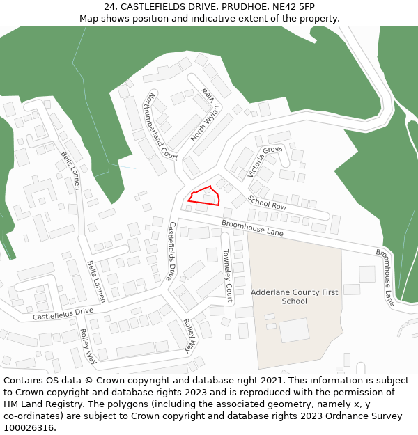 24, CASTLEFIELDS DRIVE, PRUDHOE, NE42 5FP: Location map and indicative extent of plot